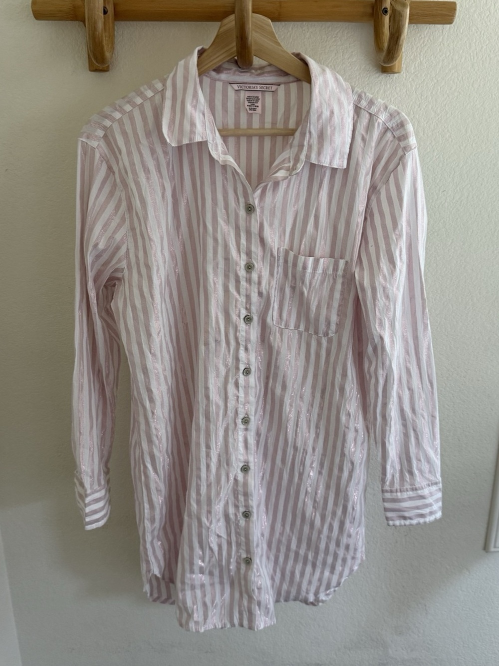 Victoria's Secret coquette Barbie Pink White Striped metallic sleep shirt